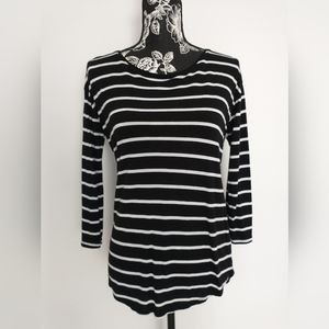 a.n.a Black/White Striped 3/4 Sleeve Top